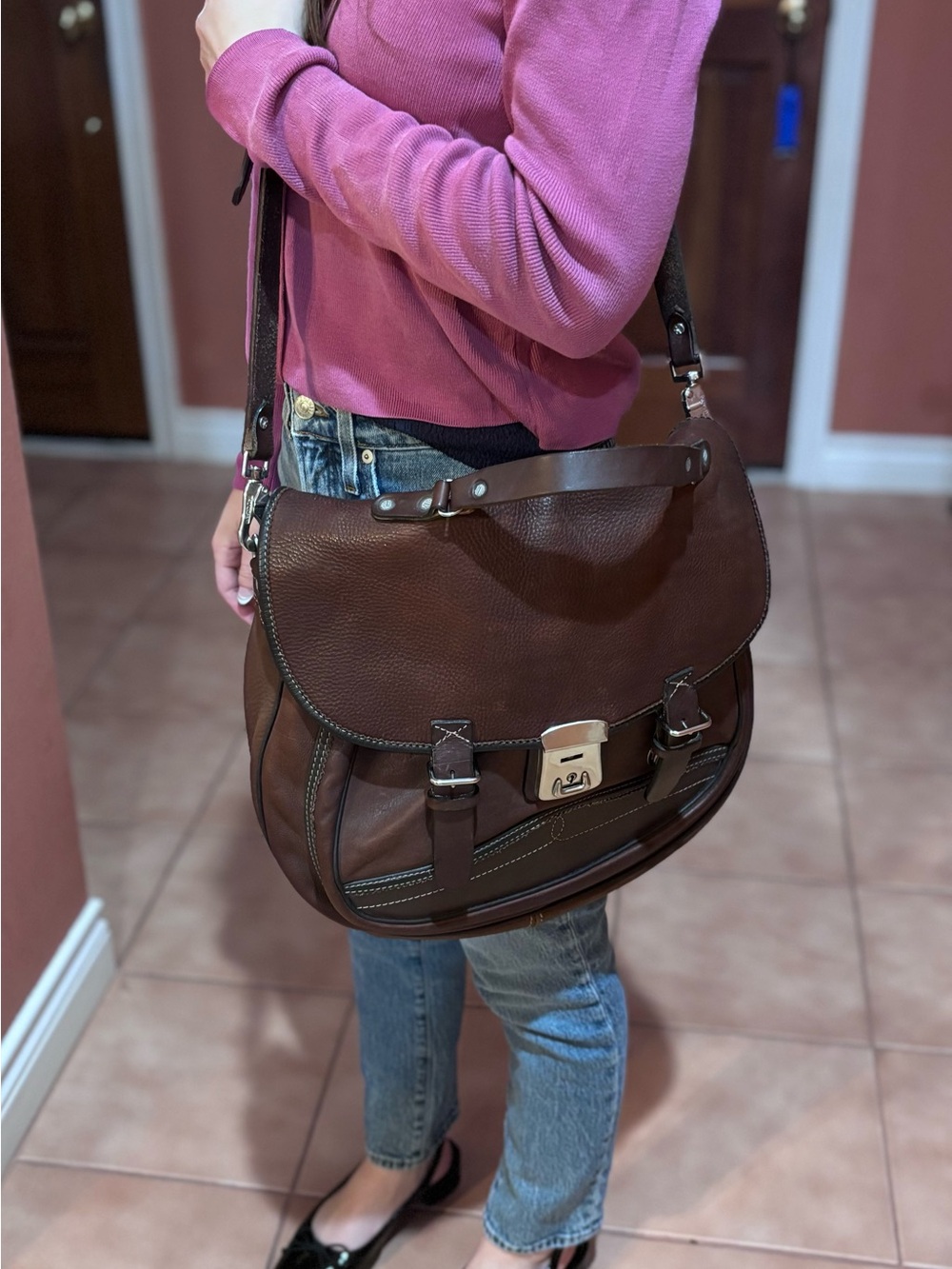 Large leather messenger bag